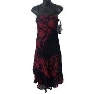 Vintage Y2K Eva blue 6P fairy chiffon Ruffle assymetrical beaded dress nwt